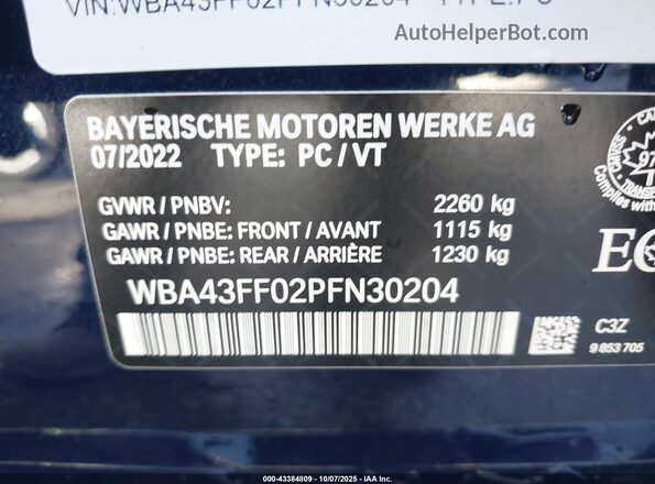WBA43FF02PFN30204 2023 BMW 3 SERIES Blue Շարժիչի բաժամունքի տեսք