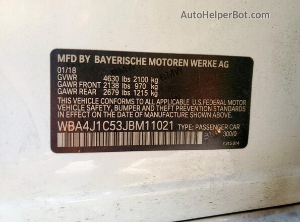 WBA4J1C53JBM11021 2018 BMW 4 SERIES White Widok komory silnika
