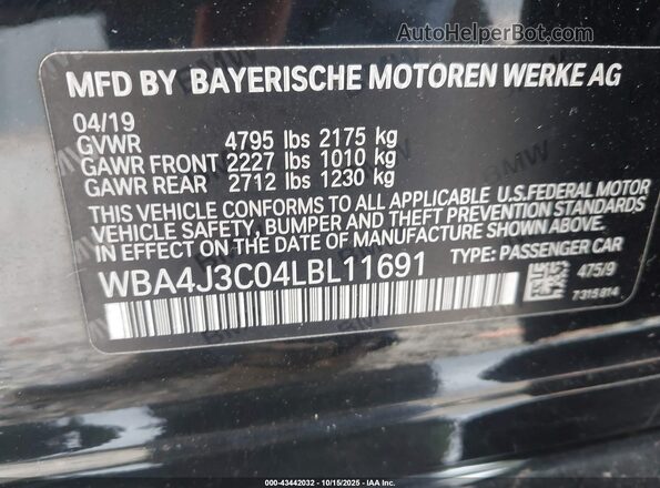 WBA4J3C04LBL11691 2020 BMW 4 SERIES Черный Вид подкапотного пространства