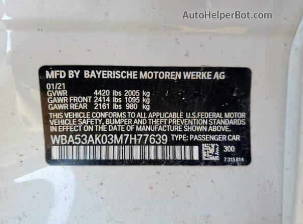 WBA53AK03M7H77639 2021 BMW 2 SERIES White ძრავის განყოფილების ხედი
