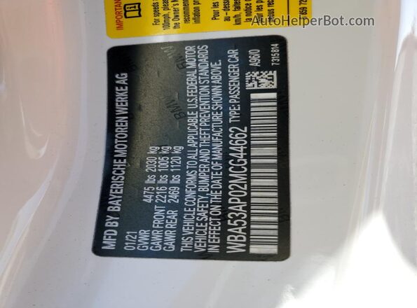 WBA53AP02MCG44662 2021 BMW 4 SERIES White Вид підкапотного простору