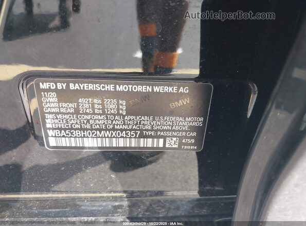 WBA53BH02MWX04357 2021 BMW 5 SERIES Black Widok komory silnika
