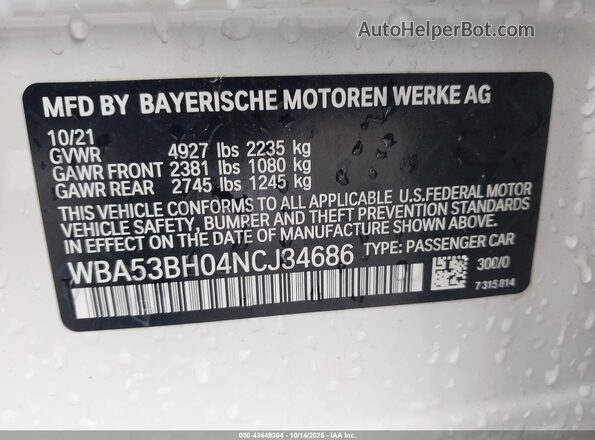 WBA53BH04NCJ34686 2022 BMW 5 SERIES White Շարժիչի բաժամունքի տեսք