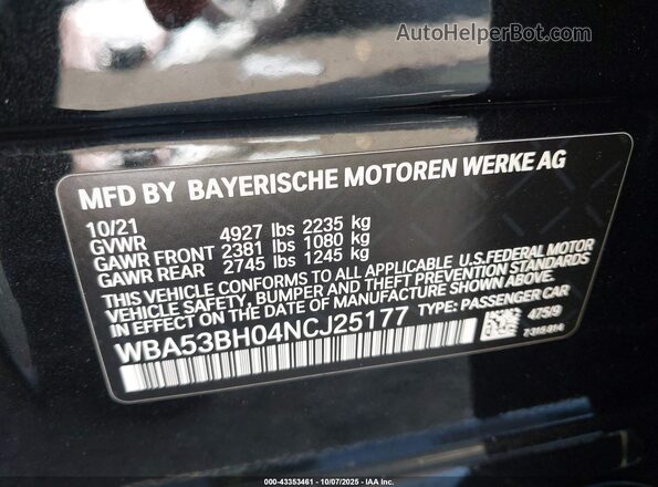 WBA53BH04NCJ25177 2022 BMW 5 SERIES Black Widok komory silnika