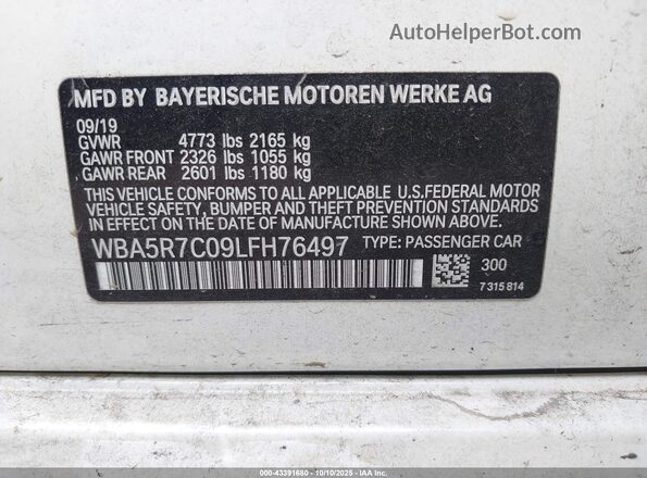 WBA5R7C09LFH76497 2020 BMW 3 SERIES Белый Вид подкапотного пространства