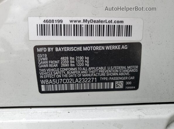 WBA5U7C02LA232271 2020 BMW M3 White Widok naklejki z numerem VIN
