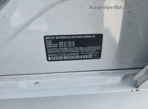 WBA5U7C04LA234698 2020 BMW M3 White Вид наклейки з VIN-кодом
