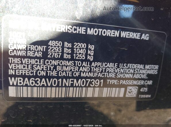 WBA63AV01NFM07391 2022 BMW 4 SERIES Black Vista del compartimento del motor
