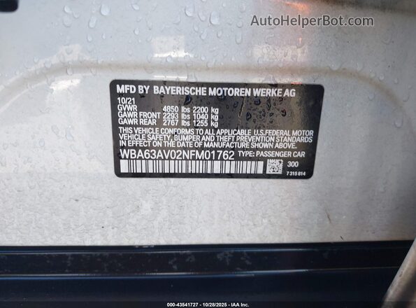 WBA63AV02NFM01762 2022 BMW 4 SERIES White Engine compartment view