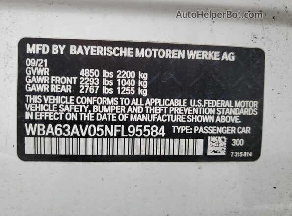 WBA63AV05NFL95584 2022 BMW 4 SERIES White Вид підкапотного простору