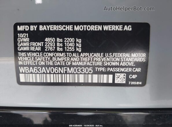 WBA63AV06NFM03305 2022 BMW 4 SERIES Gray Շարժիչի բաժամունքի տեսք