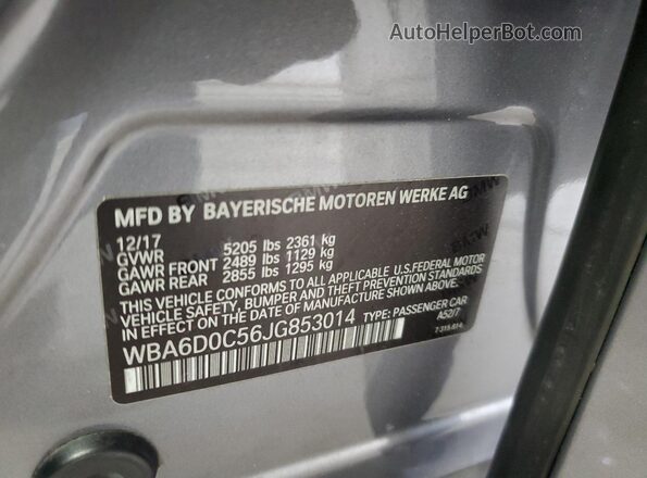 WBA6D0C56JG853014 2018 BMW 6 SERIES Gray Շարժիչի բաժամունքի տեսք