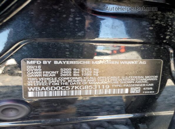 WBA6D0C57KG853119 2019 BMW 6 SERIES Black Вид підкапотного простору