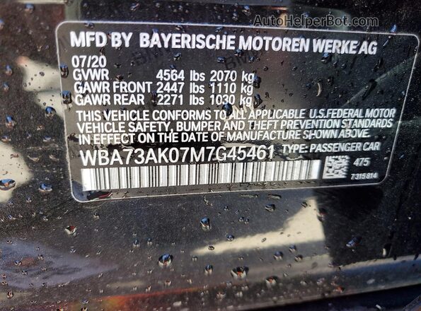 WBA73AK07M7G45461 2021 BMW 2 SERIES Black VIN կոդի պիտակի տեսք