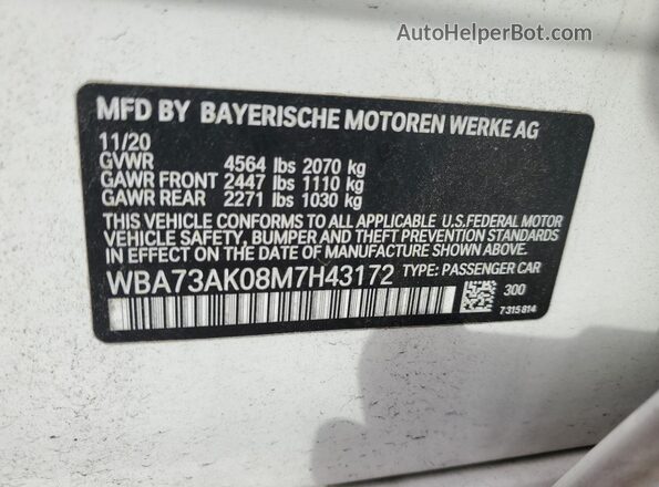 WBA73AK08M7H43172 2021 BMW 2 SERIES White Vista del compartimento del motor