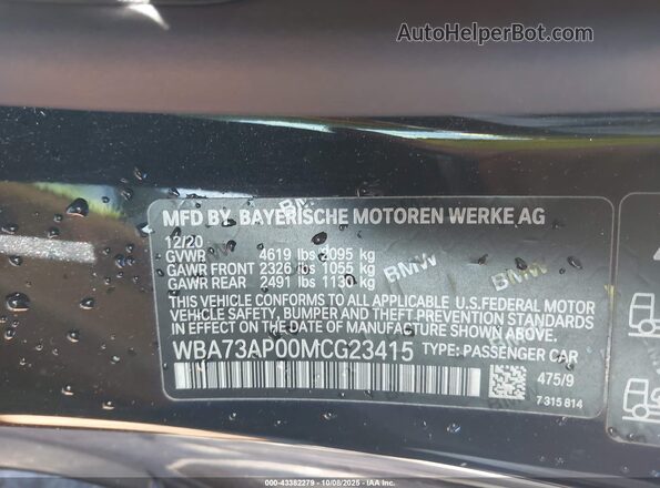 WBA73AP00MCG23415 2021 BMW 4 SERIES Black Շարժիչի բաժամունքի տեսք