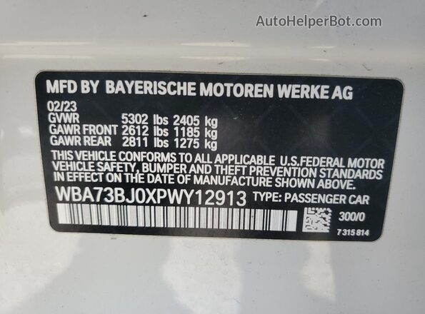 WBA73BJ0XPWY12913 2023 BMW 5 SERIES White VIN կոդի պիտակի տեսք