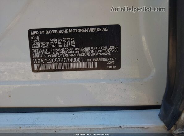 WBA7E2C53HG740001 2017 BMW 7 SERIES White Widok komory silnika