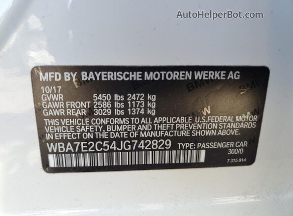 WBA7E2C54JG742829 2018 BMW 7 SERIES White Շարժիչի բաժամունքի տեսք