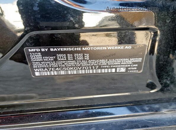 WBA7E4C50KGV70117 2019 BMW 7 SERIES Black Widok komory silnika