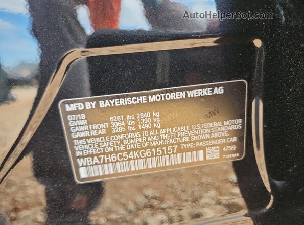 WBA7H6C54KG615157 2019 BMW M6 Black 