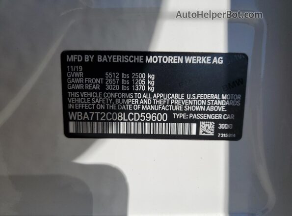 WBA7T2C08LCD59600 2020 BMW 7 SERIES White Widok komory silnika