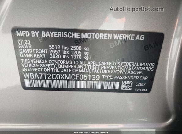 WBA7T2C0XMCF05139 2021 BMW 7 SERIES Серый Вид подкапотного пространства