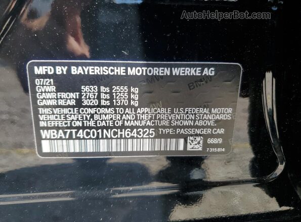 WBA7T4C01NCH64325 2022 BMW 7 SERIES Black VIN sticker view