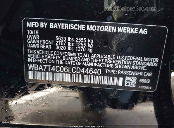 WBA7T4C06LCD44640 2020 BMW 7 SERIES Black ძრავის განყოფილების ხედი