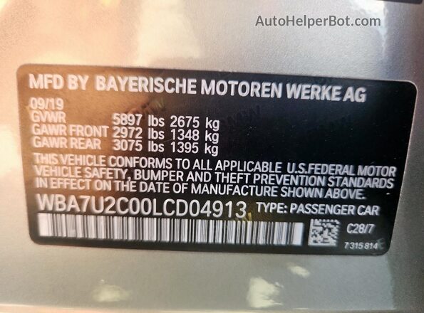WBA7U2C00LCD04913 2020 BMW 7 SERIES Gray Вид підкапотного простору