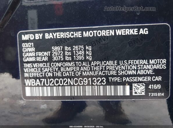 WBA7U2C02NCG91323 2022 BMW 7 SERIES Black Vista del compartimento del motor