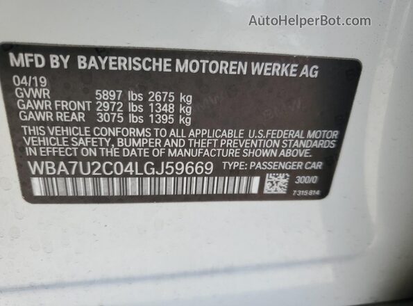 WBA7U2C04LGJ59669 2020 BMW 7 SERIES White Widok komory silnika