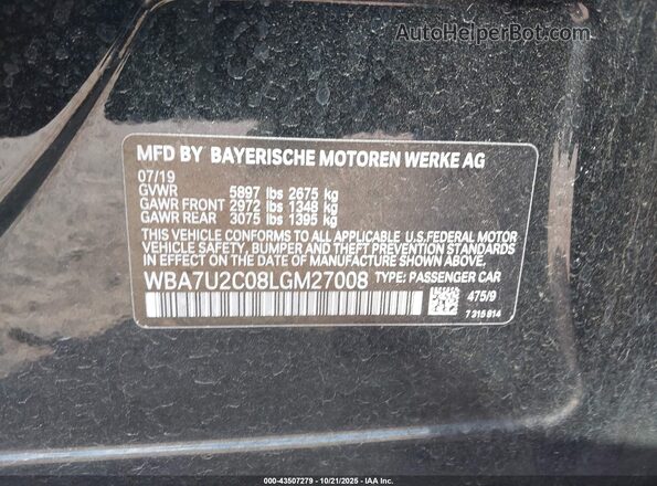 WBA7U2C08LGM27008 2020 BMW 7 SERIES Black Widok komory silnika