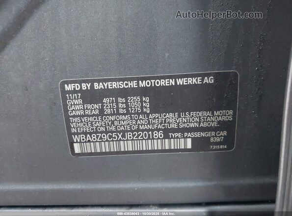 WBA8Z9C5XJB220186 2018 BMW 7 SERIES Gray 