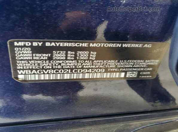 WBAGV8C02LCD94209 2020 BMW M8 Blue ძრავის განყოფილების ხედი