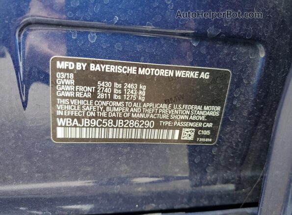 WBAJB9C58JB286290 2018 BMW M5 Blue Widok komory silnika