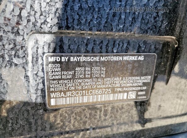 WBAJR3C01LCE66725 2020 BMW 5 SERIES Black Vista de la etiqueta del VIN