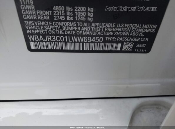 WBAJR3C01LWW69450 2020 BMW 5 SERIES White Շարժիչի բաժամունքի տեսք