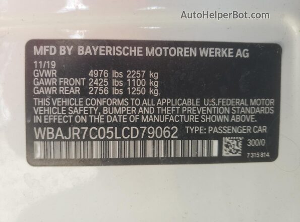 WBAJR7C05LCD79062 2020 BMW 5 SERIES Белый Вид наклейки с VIN-кодом