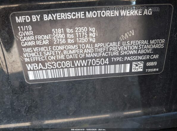 WBAJS3C08LWW70504 2020 BMW 5 SERIES Black Вид підкапотного простору