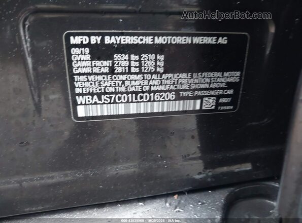 WBAJS7C01LCD16206 2020 BMW 5 SERIES Black Engine compartment view