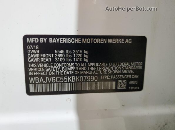 WBAJV6C55KBK07990 2019 BMW 6 SERIES White Շարժիչի բաժամունքի տեսք