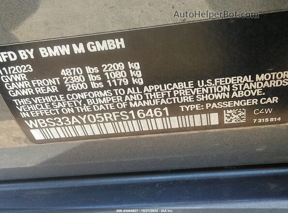 WBS33AY05RFS16461 2024 BMW M3 Gray Vista del compartimento del motor