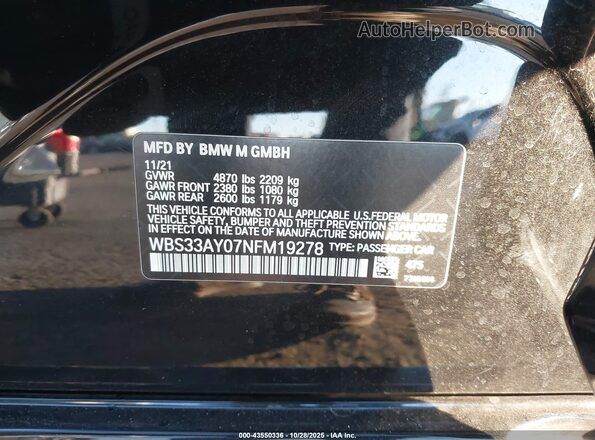 WBS33AY07NFM19278 2022 BMW M3 Black Engine compartment view
