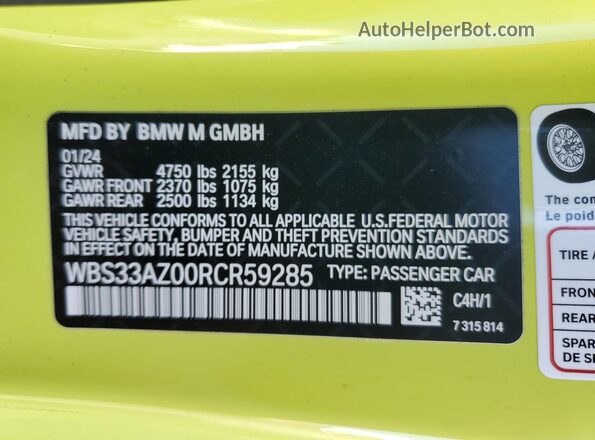 WBS33AZ00RCR59285 2024 BMW M4 Green 