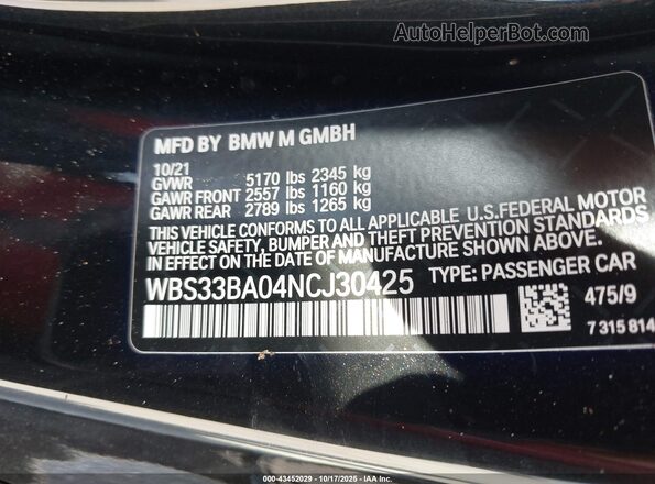 WBS33BA04NCJ30425 2022 BMW M4 Черный Вид подкапотного пространства