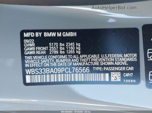 WBS33BA09PCL76566 2023 BMW M4 Light Blue Вид підкапотного простору