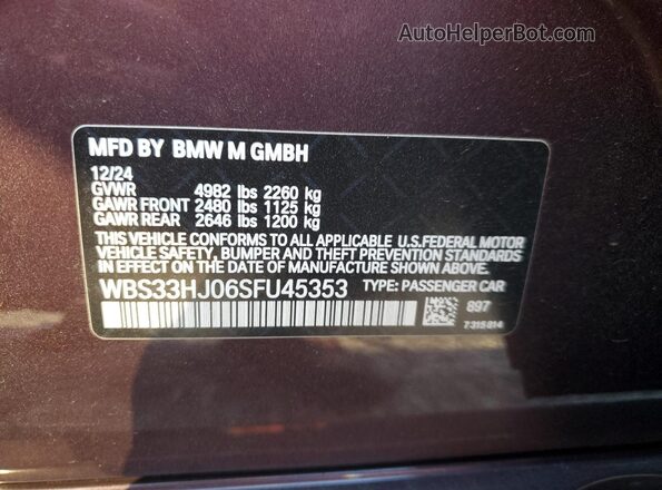 WBS33HJ06SFU45353 2025 BMW M3 Gray VIN sticker view