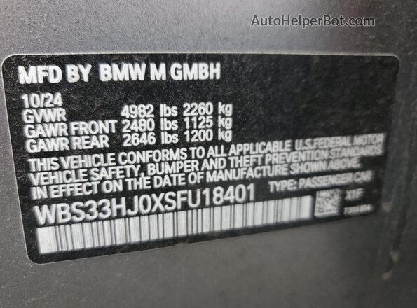 WBS33HJ0XSFU18401 2025 BMW M3 Gray 
