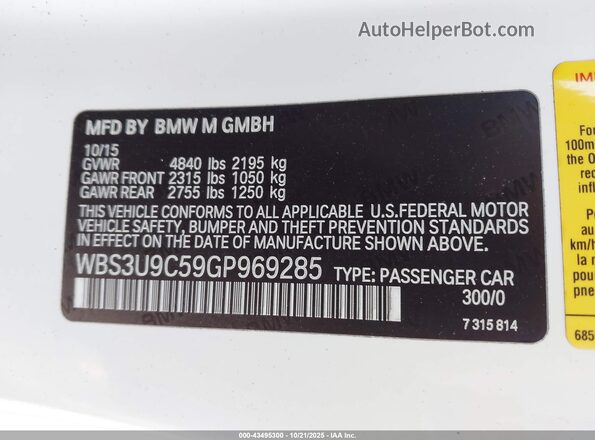WBS3U9C59GP969285 2016 BMW M4 White Vista del compartimento del motor
